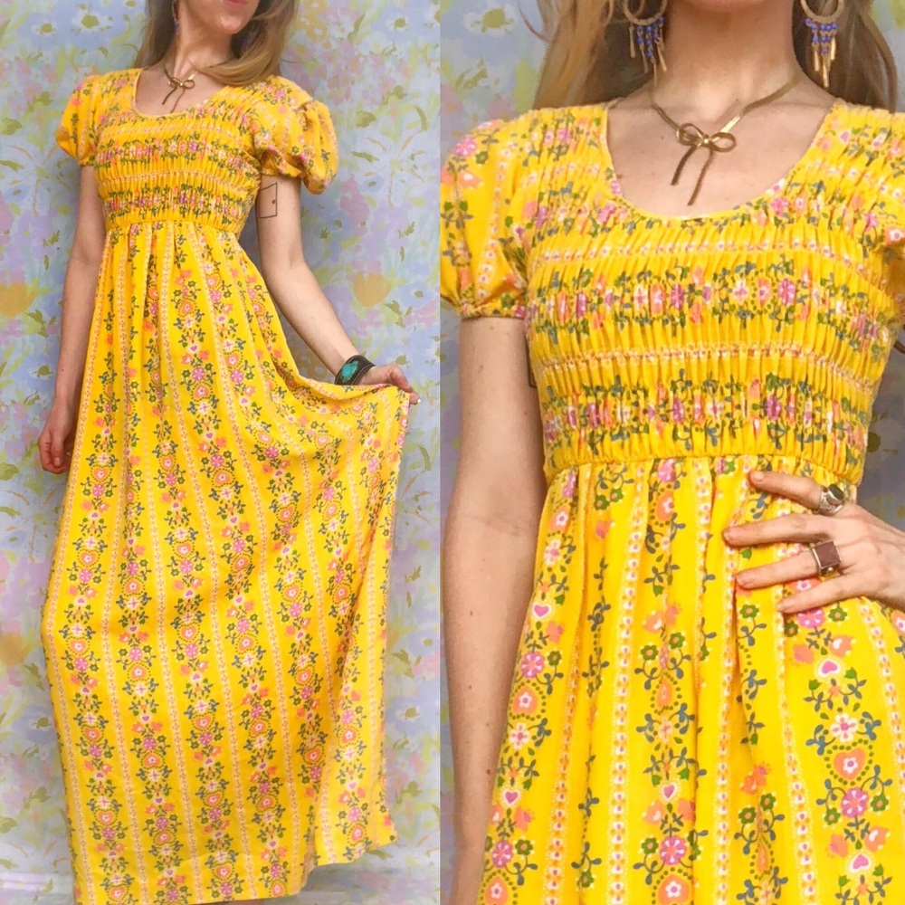 SOLD Vintage🌼70s Peasant Empire Waist Maxi Dress - Picture 1 of 8